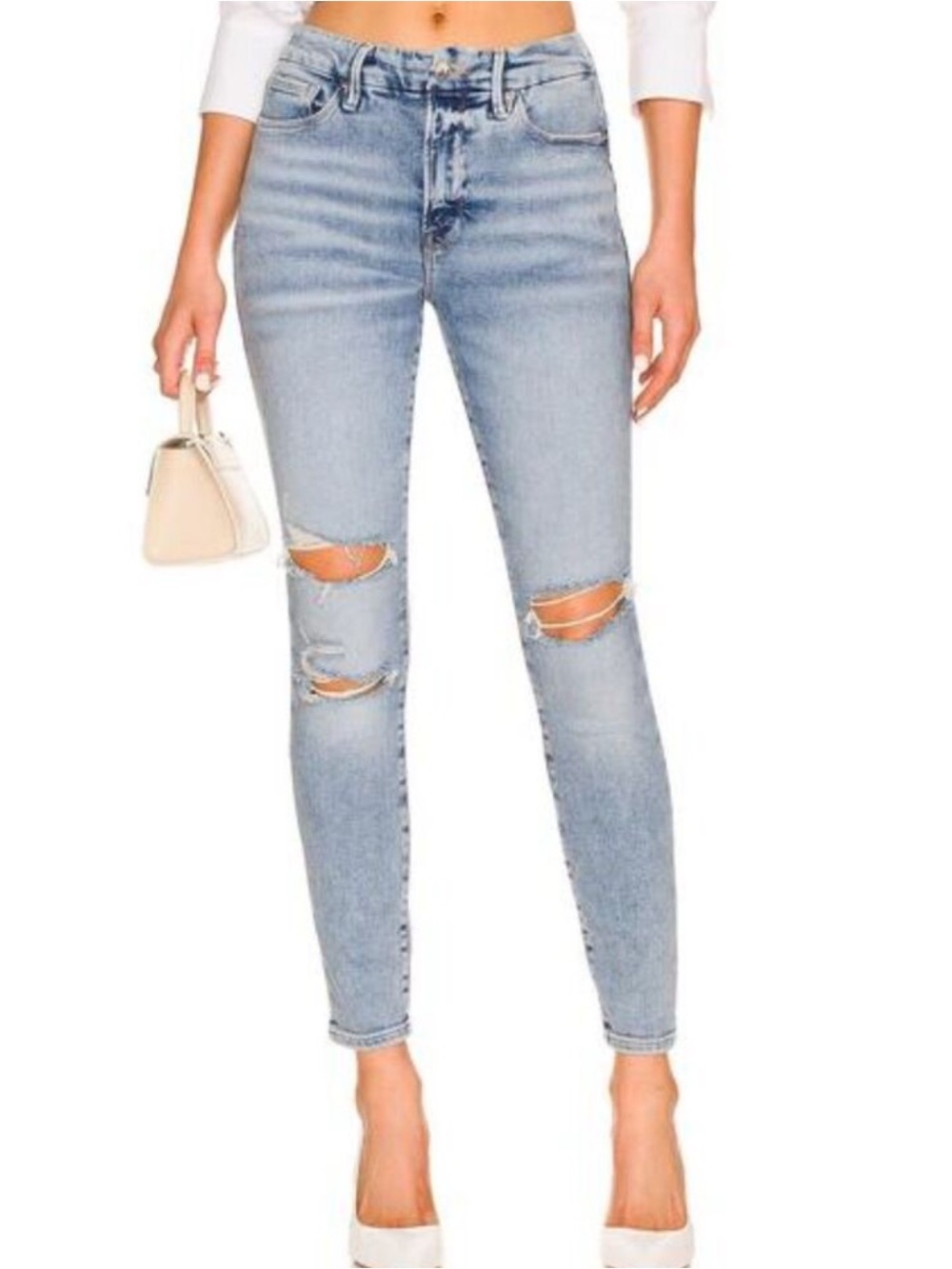NWT Good American Good Legs Jeans Light Wash Distressed Skinny Denim Size 2 / 26